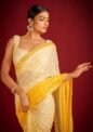Yellow Solid Georgette Saree Set - Image 2