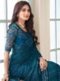 Women's And Girls Embroidery Lace & Sequence Embroidery Chiffon Saree With Unstitched Blouse Piece - Image 5