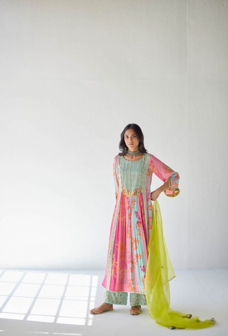 Hot Pink Orchid Front Puckering Yoke Kurta Set - Image 4