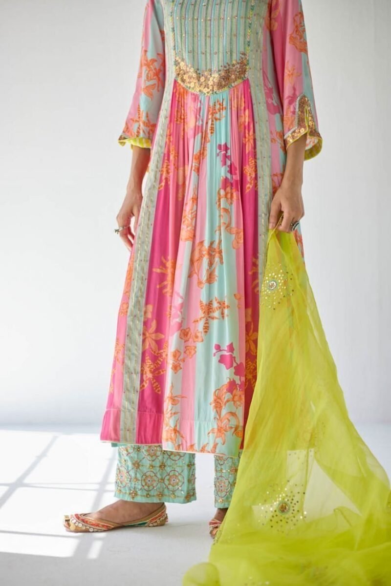 Hot Pink Orchid Front Puckering Yoke Kurta Set - Image 6