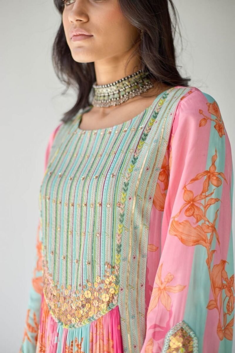 Hot Pink Orchid Front Puckering Yoke Kurta Set - Image 7