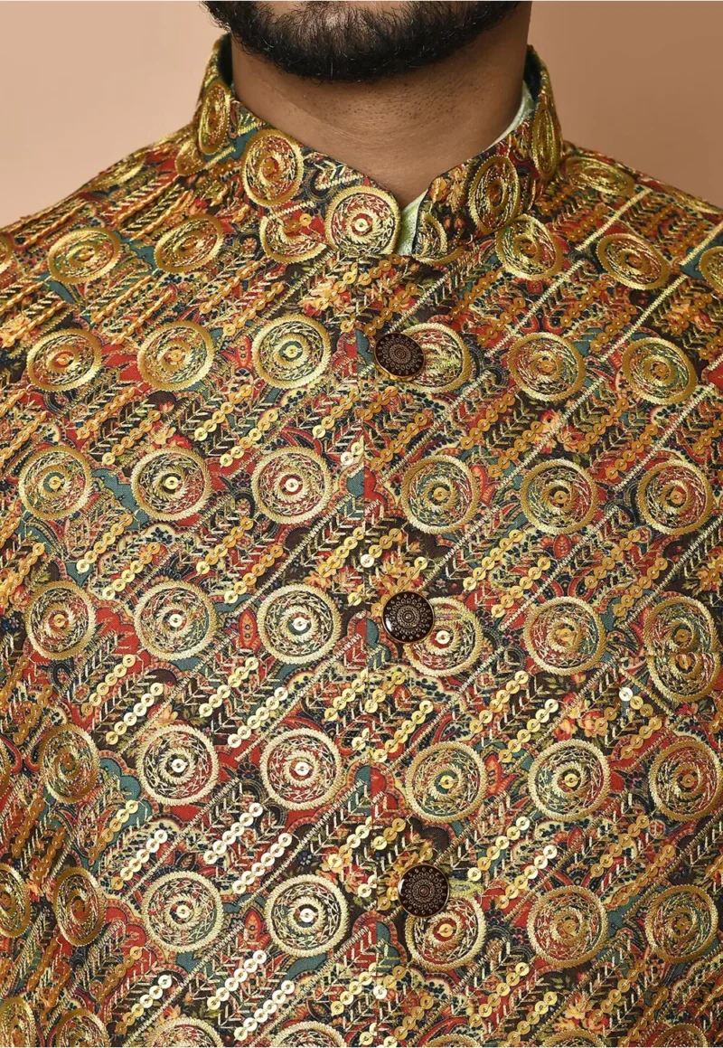 Embroidered Cotton Nehru Jacket in Multicolor - Image 5