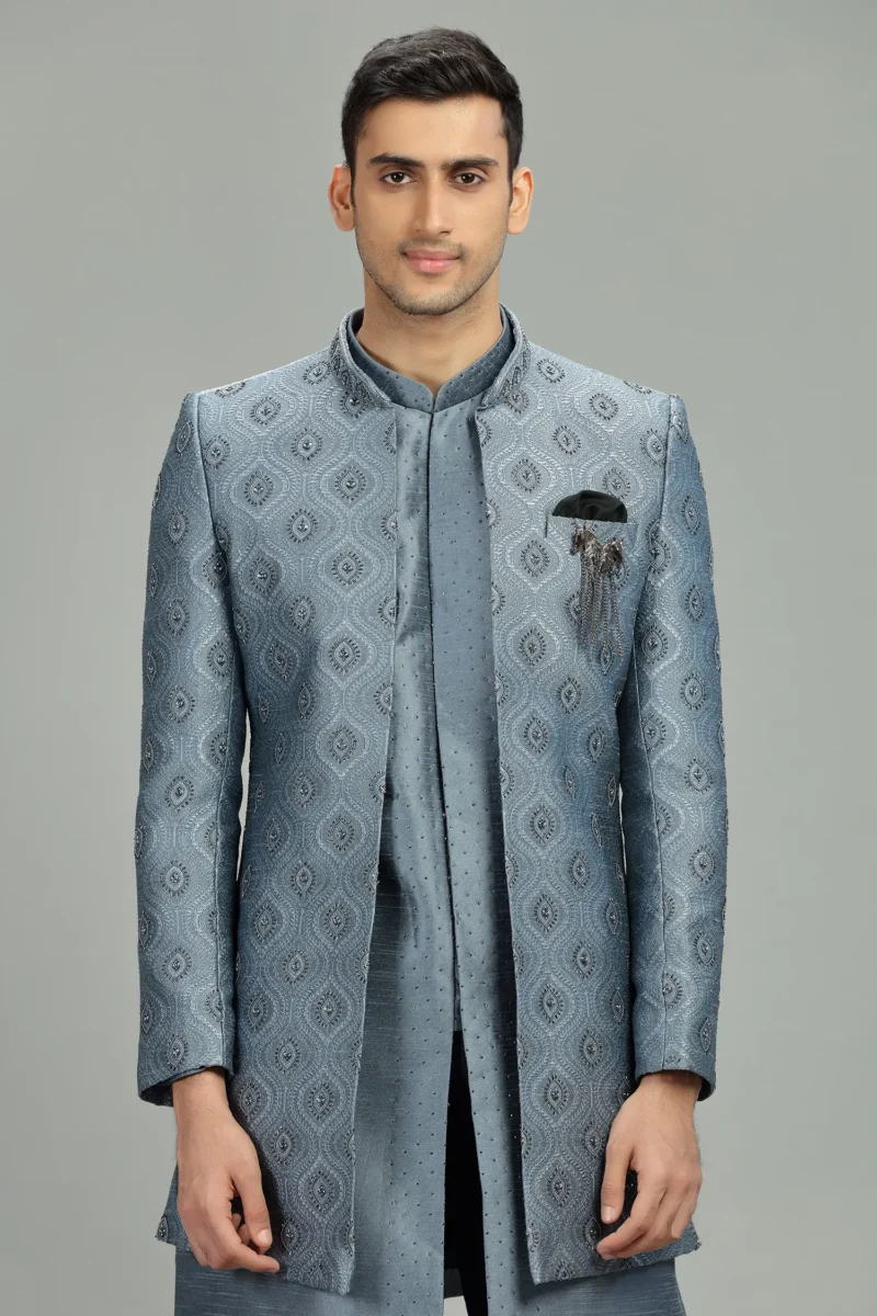 Grey Silk Indo Western Set - Image 2