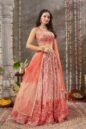 Peach Pearl Sequins Embroidered Crepe Party Wear Lehenga - Image 5
