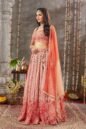 Peach Pearl Sequins Embroidered Crepe Party Wear Lehenga - Image 2