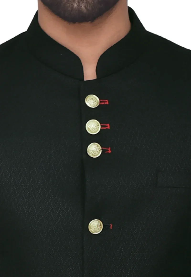 Textured Polyester Jacquard Jodhpuri Suit in Black - Image 3