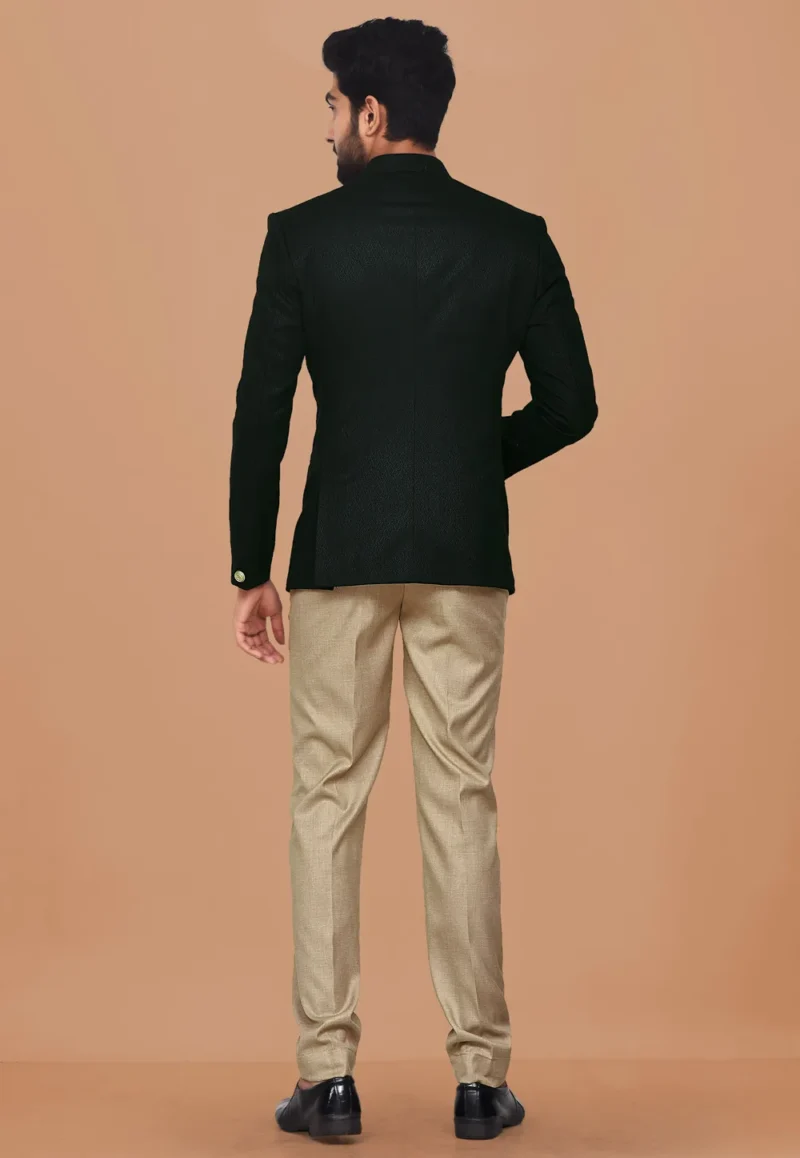 Textured Polyester Jacquard Jodhpuri Suit in Black - Image 2