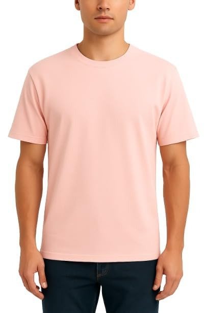 Men's Cotton Regular Fit Solid T-Shirt, Crew Neck, Short Sleeves, Pink, Pack of 2