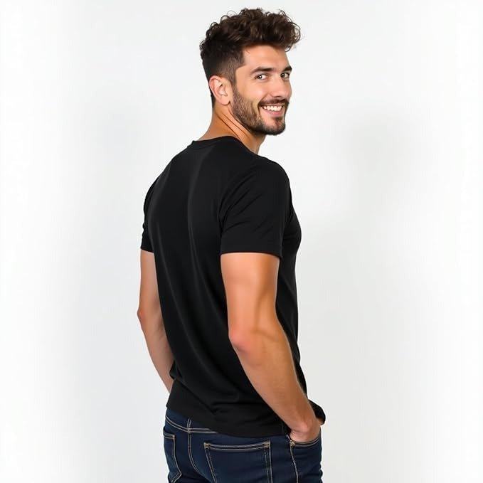 Black Round Neck T-Shirt for Men, Polyester Fabric, Gym, Running, Workout Wear, Half Sleeves with Stylish Front Print - Image 4