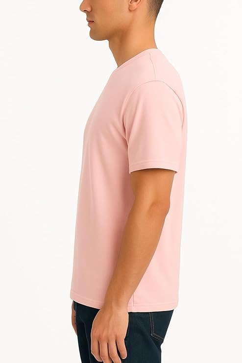 Men's Cotton Regular Fit Solid T-Shirt, Crew Neck, Short Sleeves, Pink, Pack of 2 - Image 2