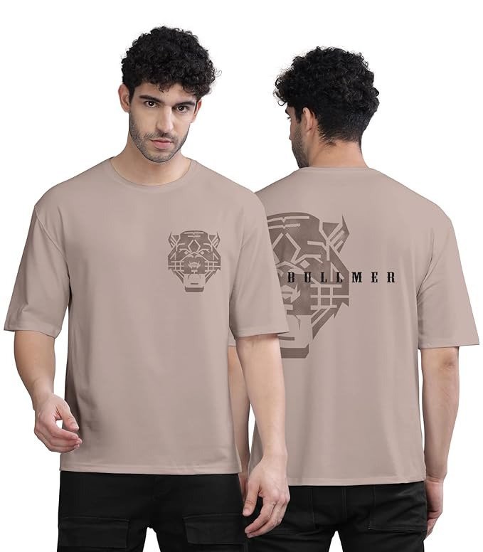 Black Trendy Front and Back Printed oversized Round Neck T-shirt for men