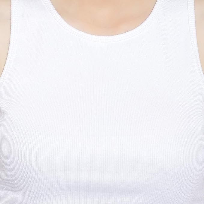 Women's Basic Sleeveless Crop Top Halter Neck Racer Back Rib Knit Tank b-CT-02 - Image 2